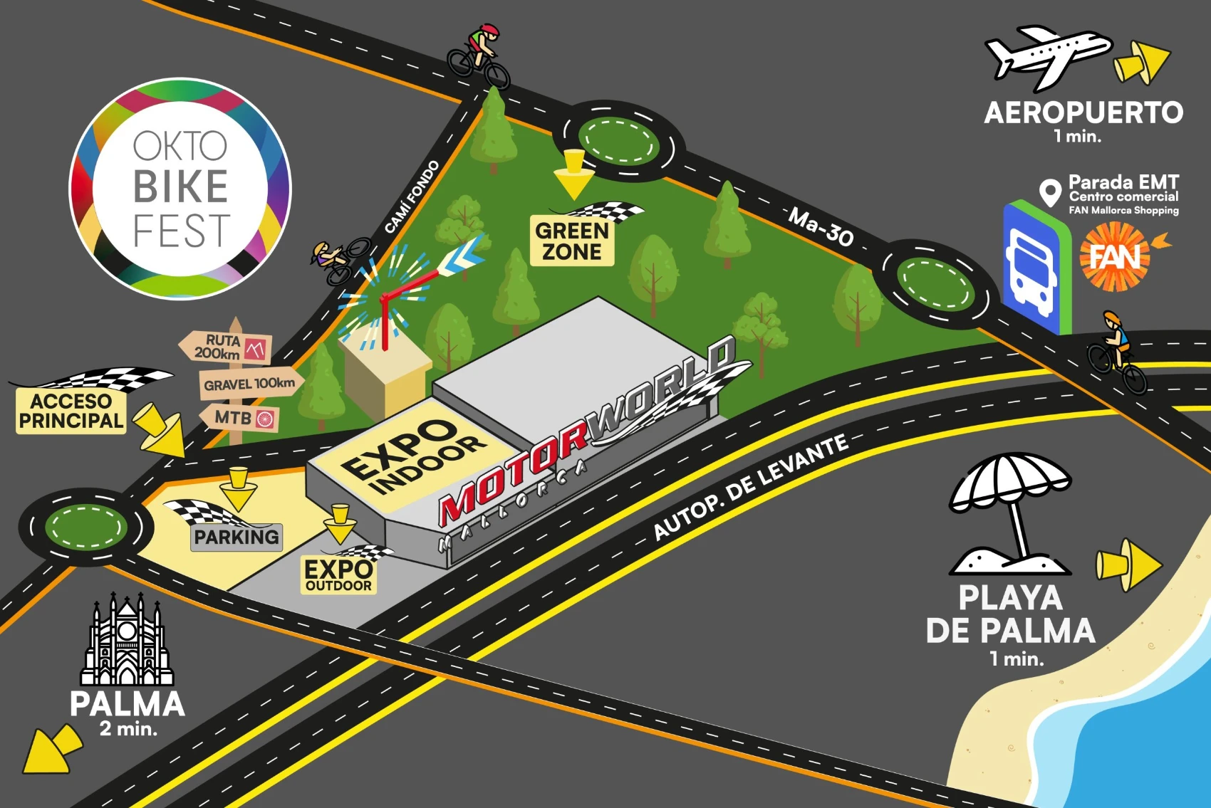 Karte der Motorworld Mallorca — 1 Min. vom Flughafen und Playa de Palma, 5 Min. von Palma